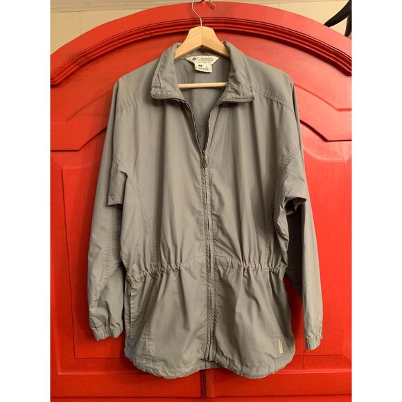 Columbia Women's L Khaki Green Light Weight Longer Jacket Drawstring Waist EUC - Picture 1 of 5